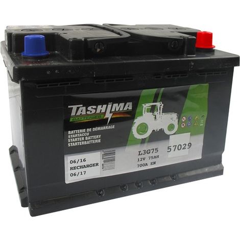 Batterie 12V 75A/H - borne + à droite - TASHIMA pour modèles KUBOTA