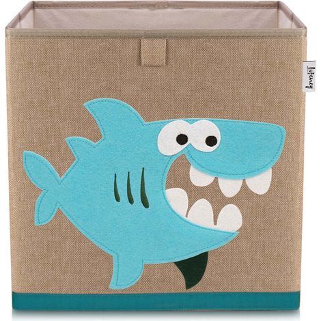 Boîte de rangement en tissu pour enfant "requin" sur fond foncé, compatible Ikea Kallax Lifeney (1/5)