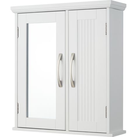 Moda elegante para el hogar Baño de madera con espejo de pared Armario para medicinas con espejo y estantes ajustables blanco EHF-F0008 (1/5)
