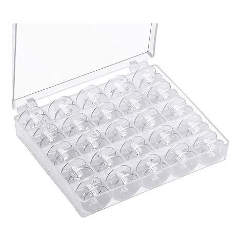 Sewing Machine Bobbins, Universal Sewing Bobbins, Plastic Sewing Machine Bobbins with Storage Box (25 Pieces, Transparent) (1/5)