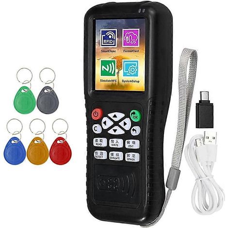 X100 RFID NFC Smartcard-Lesegerät/Schreiber + 5 x T5577 Schlüsselanhänger – Schwarz