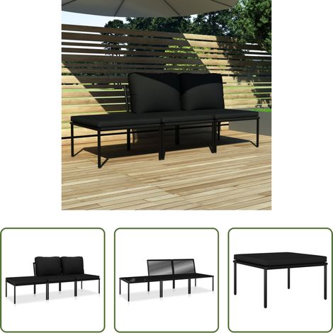 Gartenlounge - 3-tlg. Garten-Lounge-Set mit Auflagen Schwarz PVC (1/5)