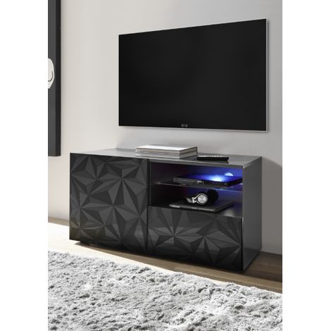 Meuble TV PRISMA 1 porte et 1 tiroir – Design géométrique noir (1/3)