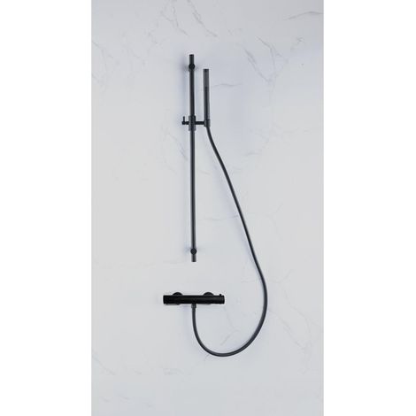 FugaFlow Eccelente Sobrado Ensemble de douche barre curseur avec douchette stick, flexible lisse et robinet de douche Noir mat (1/4)