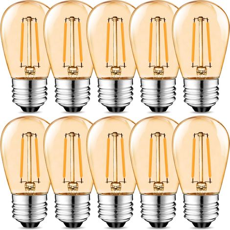 Lot de 10 ampoules LED Edison S14 E27, 2 W, filament vintage, verre ambré, blanc chaud 2700 K, angle d'éclairage 360°, intensité non variable (1/5)