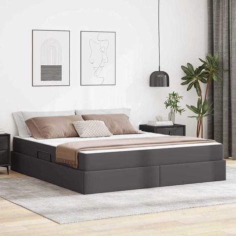 Cama con almacenamiento y colchón con colchón 2 pcs Gris Cuero