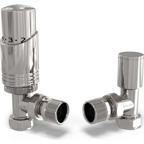 Talus Bold - Chrome Thermostatic Radiator Valve & Lockshield Angled 15mm