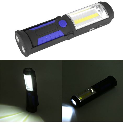 Lampe torche LED COB rechargeable 3W, idéale pour le camping, les travaux d'urgence et les travaux de précision, avec support magnétique (bleue). (1/2)