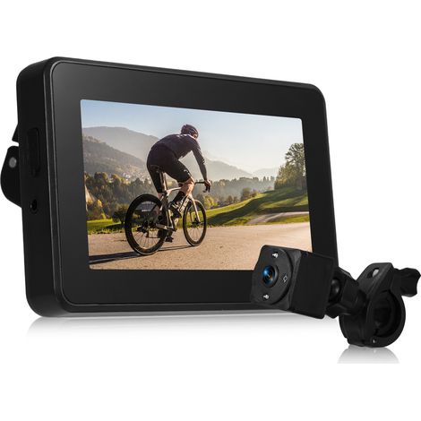Rétroviseur de guidon pour vélo, caméra de recul rechargeable 1080p avec écran couleur 4,3", vision nocturne grand angle 150°, support réglable à 360°, compatible avec VTT et vélos de route. (1/5)