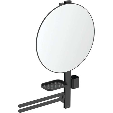 Ideal Standard ALU+ - Espejo con toallero, estante y vaso para cepillos y pasta de dientes, negro seda BD587XG (1/4)