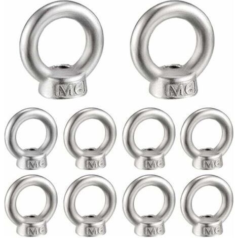 PA Aiperq M6 Écrou à Anneau 10 Pcs 304 en Acier Inoxydable Filetage Écrou à Oeil de Levage Écrous à Œillet pour Les Accessoires de Levage, (1/4)