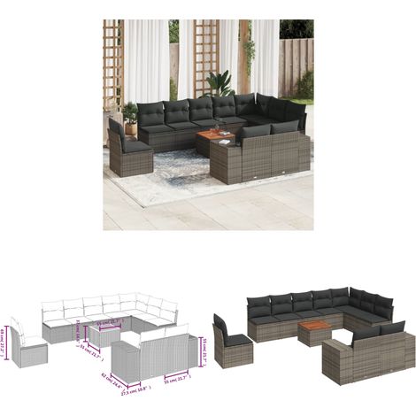 11-tlg. Garten-Sofagarnitur mit Kissen Grau Poly Rattan - Gartensorte - Gartenmöbel Set - PE-Rattan Möbel - Outdoor Lounge - Esstischgarnitur - Home & Living (1/3)