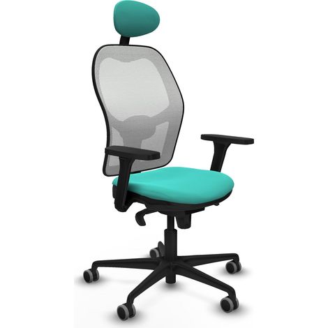 Jorquera sincro malla blanca similpiel turquesa brazos 3D base nailon cabecero fijo ruedas 65mm engomada (1/5)