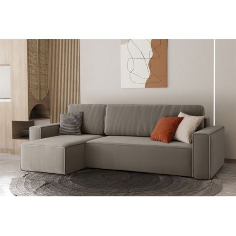 Ecksofa Schlafsofa Sofa MARIS Stoff Beigegrau Ottomane Links (1/4)