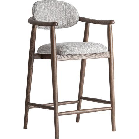 Tabouret haut classique en tissu gris et bois brun - gris et bois brun (1/5)