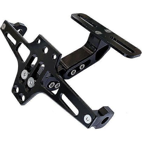 Support de plaque d'immatriculation universel pour moto, fixation de plaque d'immatriculation, conversion arrière en aluminium avec éclairage LED (1 pièce, noir) (1/5)