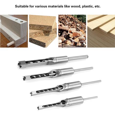 Scie cloche carrée pour mortaise, trépan à bois, ciseau à mortaiser, outil de menuiserie (lot de 4) (1/5)