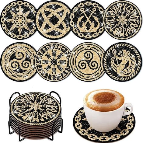 Peinture Diamant Dessous de Verre, Dessous de Verre en Liège Rond, Mandala sous-Verres Art de Diamant avec Support, Tapis de Tasse Mandala en Bois pour Tasses, Vases (1/5)