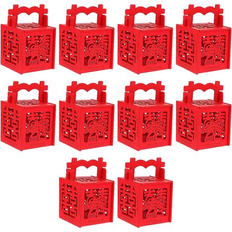 Lot de 10 boîtes à bonbons en bois, coffret cadeau délicat pour mariage-10X6.5cm-Red