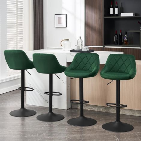 WOLTU 4x Taburete de Bar con Respaldo Terciopelo Taburetes Alto Cocina Regulable en Altura Taburete Giratorio Sillas Bar Taburete de Escritorio Verde Oscuro