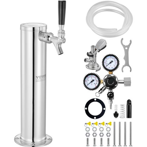 VEVOR Tower Kit, Kit de Conversión de Cerveza de Un Solo Grifo, Dispensador de Torre de Cerveza de Barril de Acero Inoxidable con Regulador W21.8 de Doble Calibre y Acoplador de Barril de Sistema A