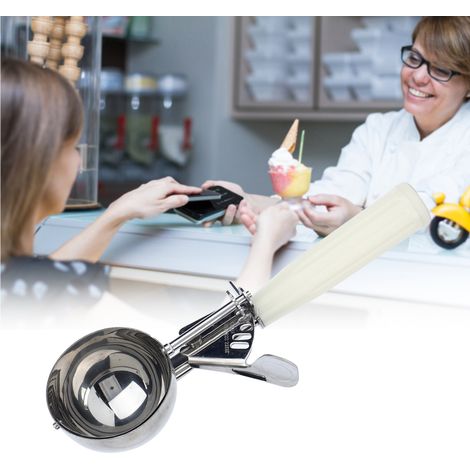Cuillère à glace multifonctionnelle en acier inoxydable, 6,7 cm de diamètre, manche beige. (1/5)