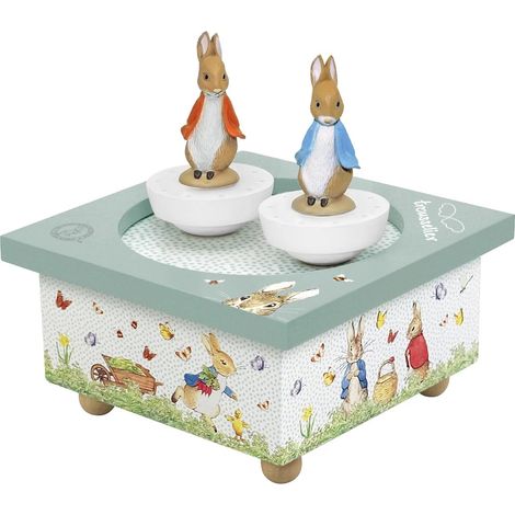 Trousselier - Peter Rabbit - Carillon danzante - 2 figure rimovibili - Facile da usare - Menuet De Mozart - Colore verde - 2 pezzi