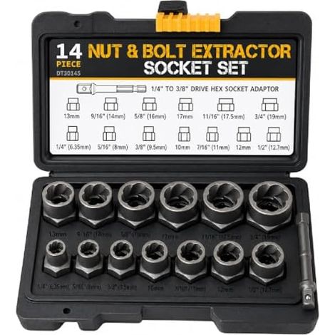 14 Pièces Extracteur écrou Antivol, Extracteur de Vis Cassée et Boulons Antivol Universel Douilles Spiralées, Jeu d Outils de Retrait pour Boulons et écrous, Ensemble D outils De Retrait (1/5)