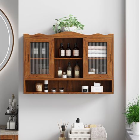 MEUBLIV Armario mural 90 x 20 x 60 cm marrón - 2 puertas correderas de madera y vidrio (1/5)