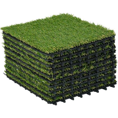 Outsunny césped artificial de 10 piezas alfombra césped artificial 30x30 cm con altura de hierba 25 mm anti-UV para jardín patio balcón (1/5)
