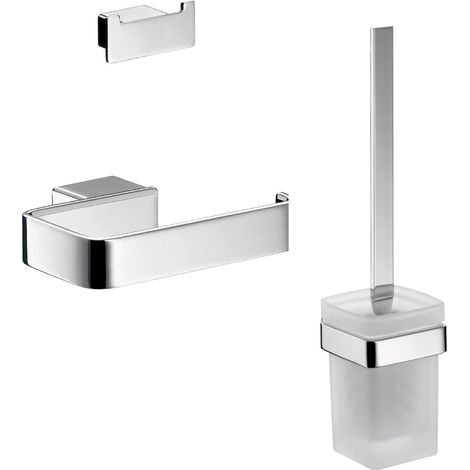 Ensemble d'accessoires de salle de bain, porte-papier toilette, organisateur de brosse WC et double crochet, ensemble de salle de bain mural en métal, chromé (1/5)