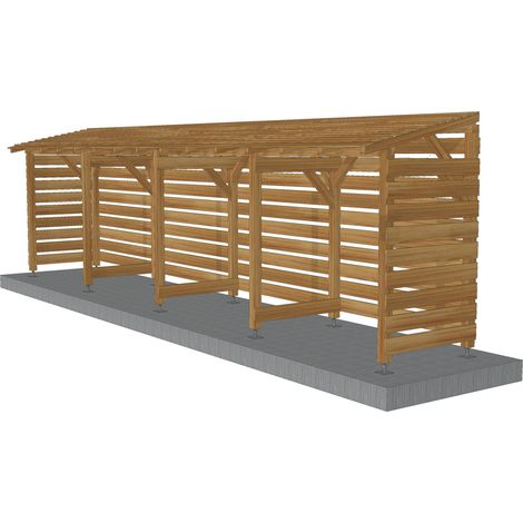 Jardinatoire – Kit bûches 8m avec couverture Cl3 marron – Dimensions 803x144x230cm – Matériau sapin massif traité autoclave – Pour abris extérieurs (1/5)