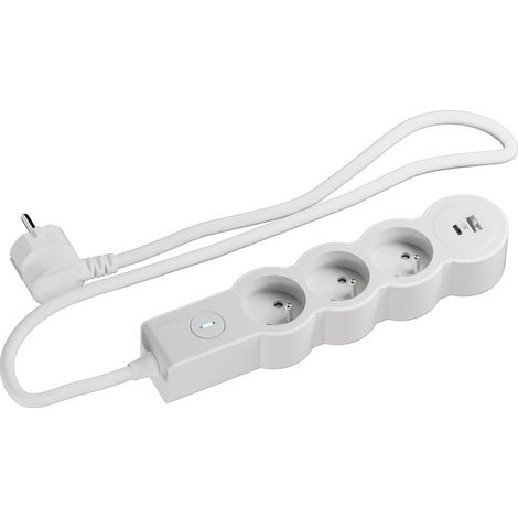 Regleta de 3 tomas con interruptor y 1 USB-A + 1 USB-C, 1,5 m, blanca LEGRAND LEGRAND (1/5)