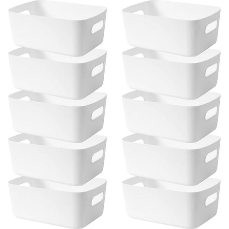 10er Set Aufbewahrungsboxen mit Griffen, stapelbar, weiß, 24cm (1/5)