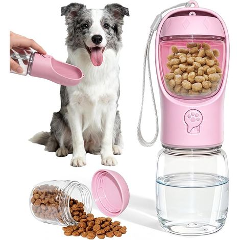 Gourde Chien Voyage Randonnée Rose 350ML récipient à nourriture double conception anti-fuite (1/5)