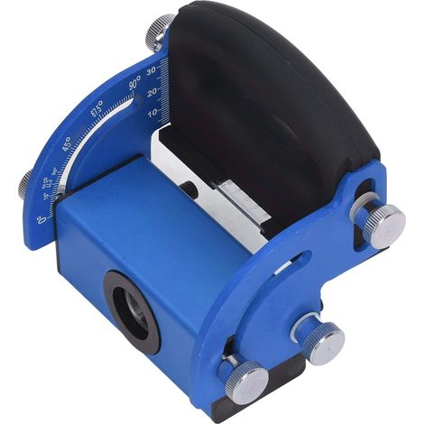 Guide de perçage angulaire réglable 0-90°, en alliage d'aluminium léger, avec échelle graduée pour précision, disponible en bleu. (1/5)