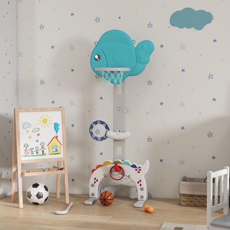 Panier de basket pour enfants, hauteur réglable, avec jeu de football, de golf, anneaux et lancer de balle, multicolore
