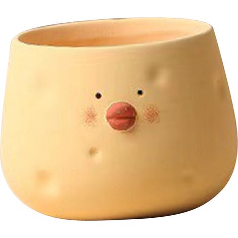 Pot de Fleur en Céramique Chouette Poussin Dessin Animé, Jardinière Ronde Jaune pour Plantes Grasses, Décoration Intérieur Extérieur Maison Jardin (1/5)