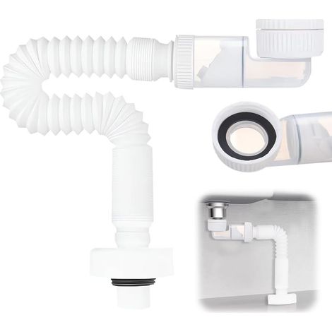 Siphon Lavabo Flexible Evacuation Evier 1 1/4", Évacuation Extensible 38-93 cm, Anti-Odeurs (1/5)
