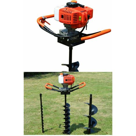 71CC Benzin-Erdbohrer Gartenerdbohrer Erdlochbohrer Erdbohrgerät mit 3 Bohrer Satz Pfahlbohrer Pfostenbohrer Erdbohrer (+4/6/8Bohrer)