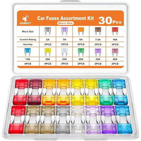 30 Pcs Mini Car Fuse Set Auto Truck Motorcycle Fuse (2A 3A 5A 7.5A 10A 15A 20A 25A 30A 35A 40A) (1/5)