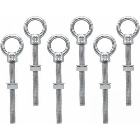 6 pièces,Boulon à œil M8 x 80 mm Vis à anneau M8 avec filetage métrique Acier inoxydable, pour fixation et suspension (1/5)