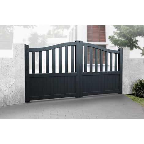 Double Swing Gate 3000x1800mm Black - Partial Privacy Driveway Gate with Vertical Solid Infill and Bell-Curved Top