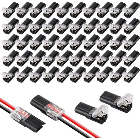 Connettori per cavi a bassa tensione, 50 pezzi, connettori per cavi a 2 pin, connettore elettrico per cavi AWG 18-22 (nero)