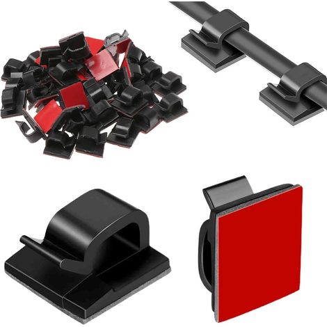 Clips Câble, Clips de Câble Adhésif, 50 Pièces Attache Câble Adhesif, Attache Cable Adhesif, Clips Rangement de Câble, Cable Fixation Auto Collant, pour TV, PC, Ordinateur Portable, Bureau, Maison (1/5)