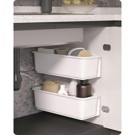 2 tiroirs coulissants pour rangement sous évier, paniers de rangement muraux coulissants pour épices, douche et produits de garde-manger (blanc) SZRH AC (1/5)