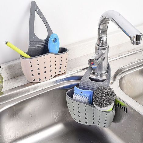 kitchen draining baskets, dish drainer, sink drainer, kitchen utensil basket, storage shelf, soap brush (pink and blue) (1/5)