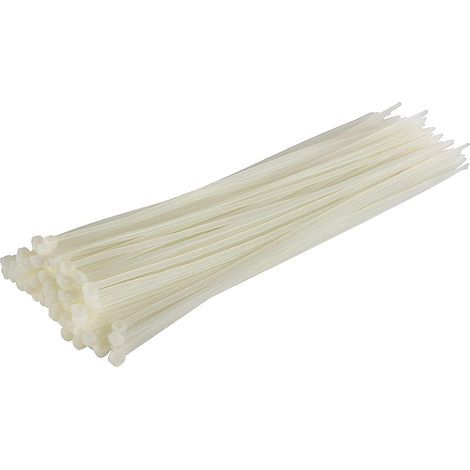 Paquete de 100 bridas para cables, blancas/naturales, 370 mm x 4,8 mm, bridas de plástico de primera calidad. (1/4)