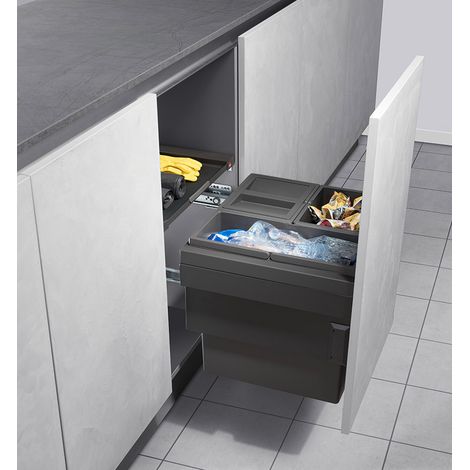 Poubelle de cuisine tri sélectif 3 bacs encastrable 44L (18+13+13) Hailo Cargo Synchro