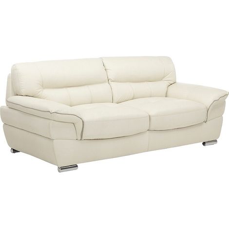 Vente-Unique – Canapé droit 3 places en cuir de vachette THIBAULT – Ivoire – Large accoudoirs – Confort d'assise équilibré – Charge max 360 kg (1/5)